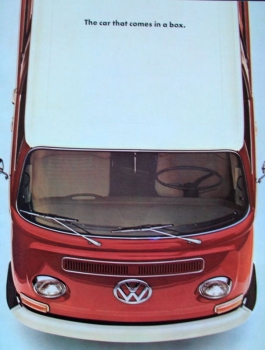 Volkswagen T2 Transporter Modellprogramm 1968 "The car that comes in a box" Automobilprospekt (0212)